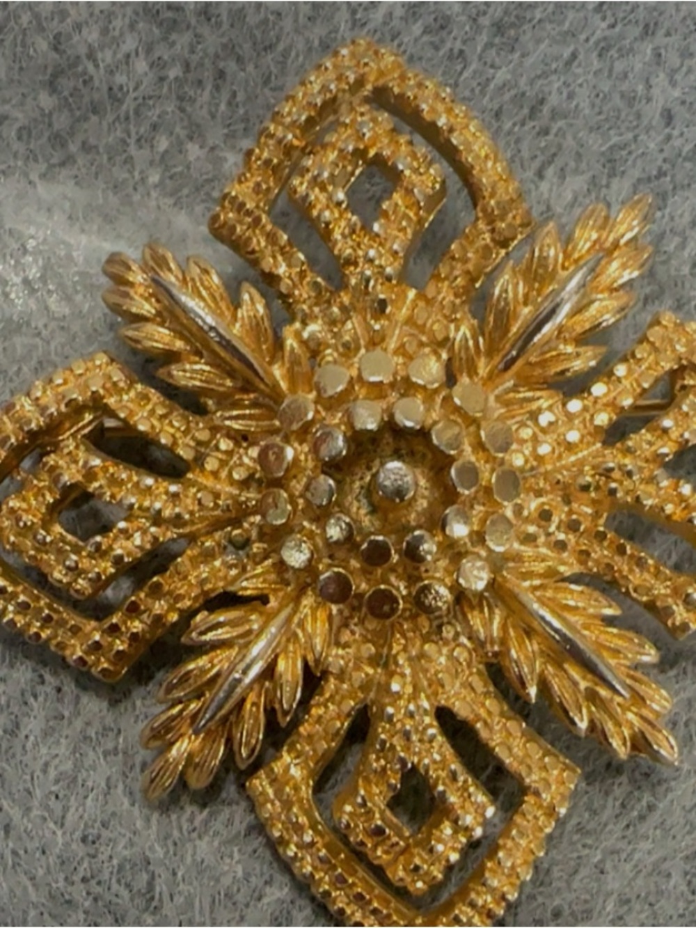 Gold-Tone Ornate Floral Cross Brooch - Women's Jewelry